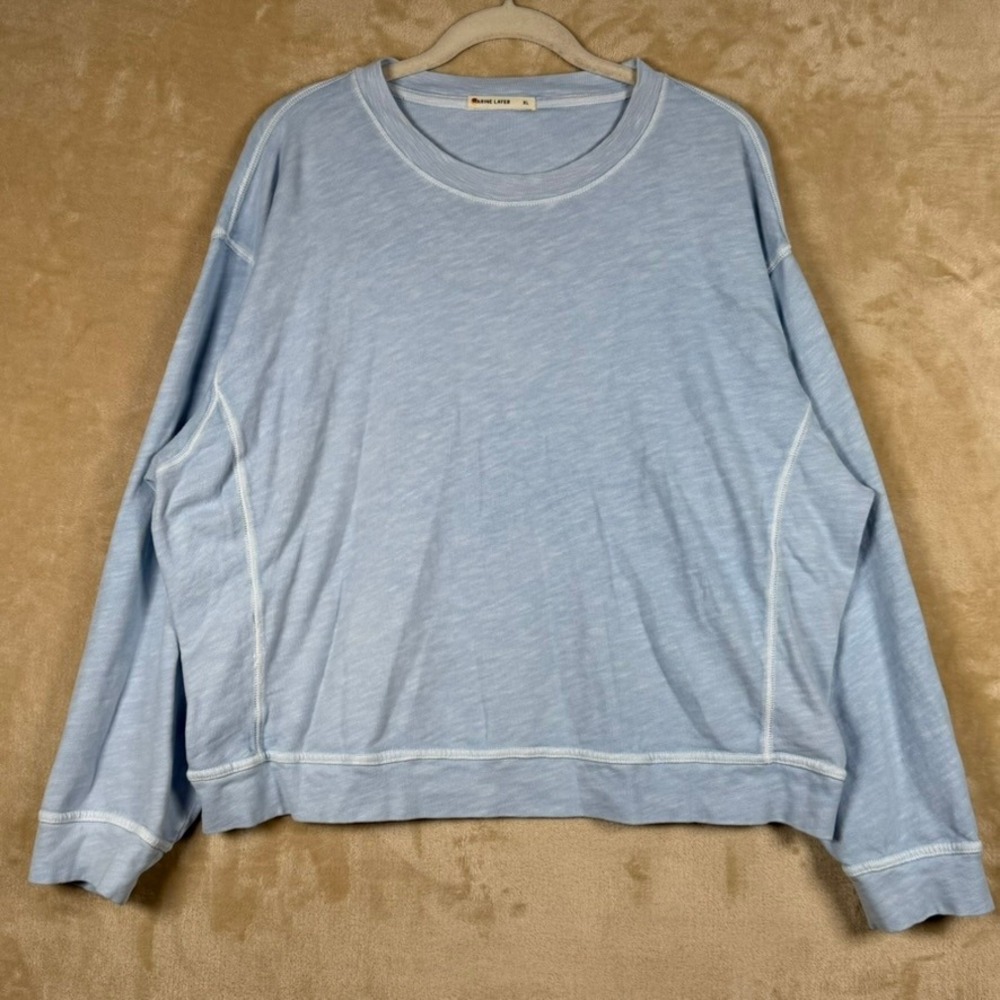 Marine Layer Womens XL Light Blue Slub Cotton Crewneck Sweatshirt Pullover